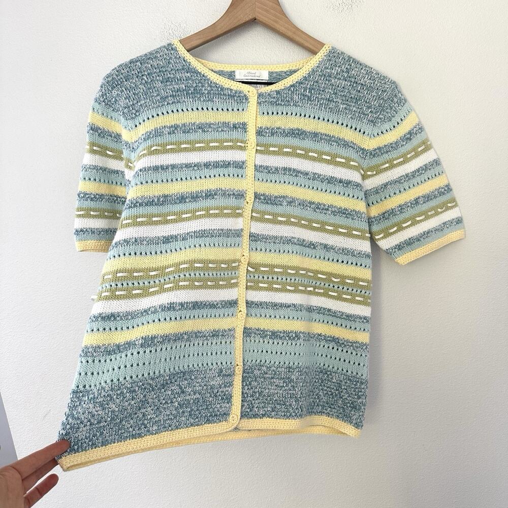 Christopher & Banks Vintage Striped Cardigan Sweater Size S Knit Ribbon Cottage - Picture 2 of 11